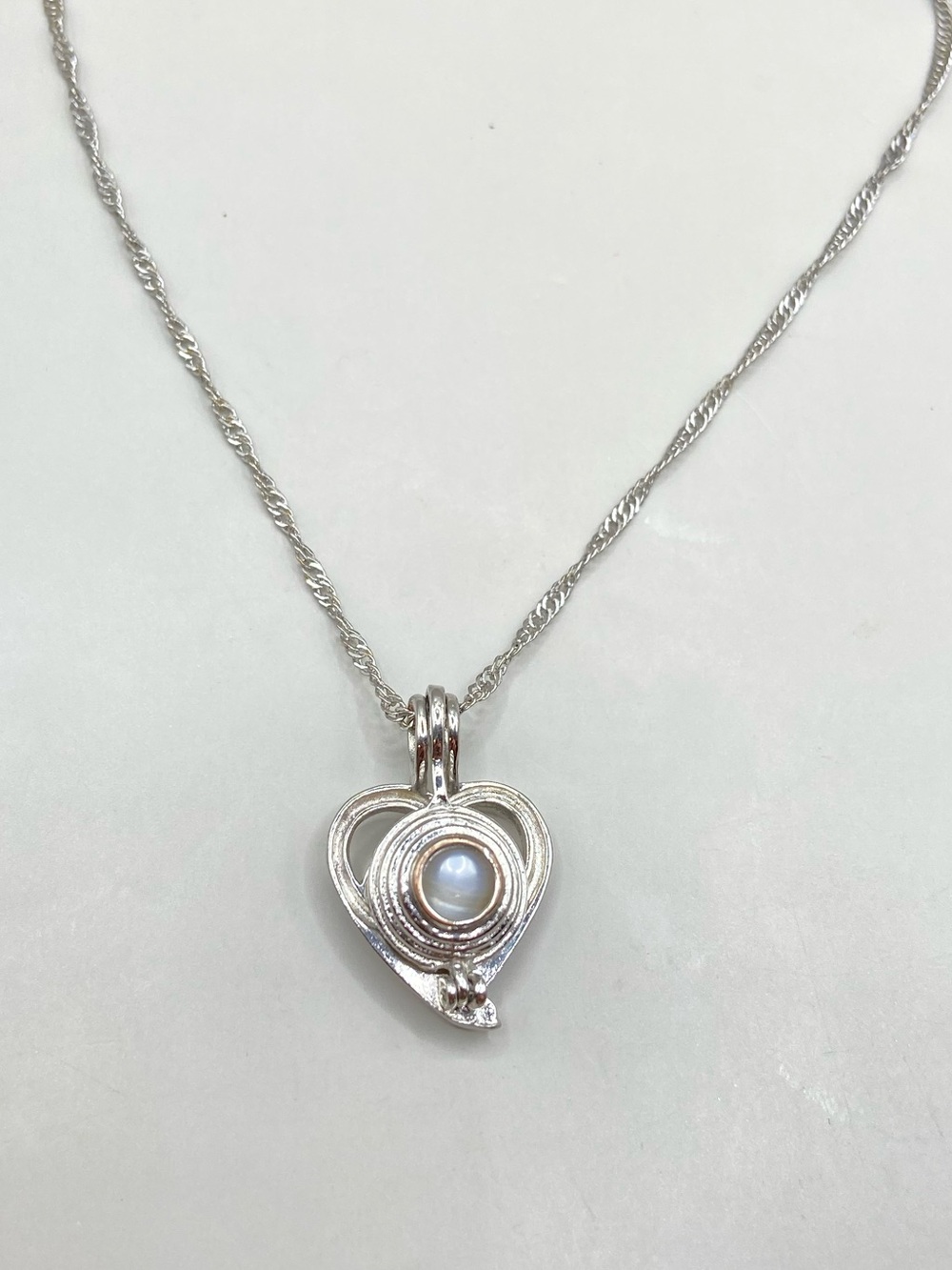 Silver Tone Heart Pearl Pendant on 18K Gold Filled Chain